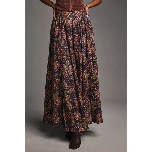 New Anthropologie The Odells Nina Floral Maxi Skirt $248 SMALL Purple - Picture 3 of 5